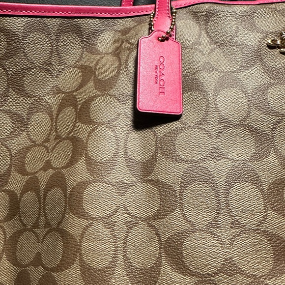EUC…Coach Signature Canvas Tote Bag - Tan and Pink - Picture 5 of 15